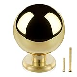QOGRISUN 10-Pack Unlacquered Brass Cabinet Knobs, Round Ball Gold Knobs for Dresser Drawer, 1.1-Inch Diameter, Sphere Cabinet Pulls,Lead-Free Polished Brass Finish