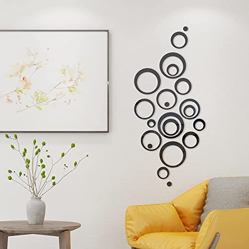 XiXiRan Cercle Sticker Mural, Miroir Sticker Rond, Miroir Rond Mural Autocollant, Sticker Mural, Miroir Cercle Autocollants, pour Maison Chambre Salon Décoration D'Intérieur (24Pcs, Noir)
