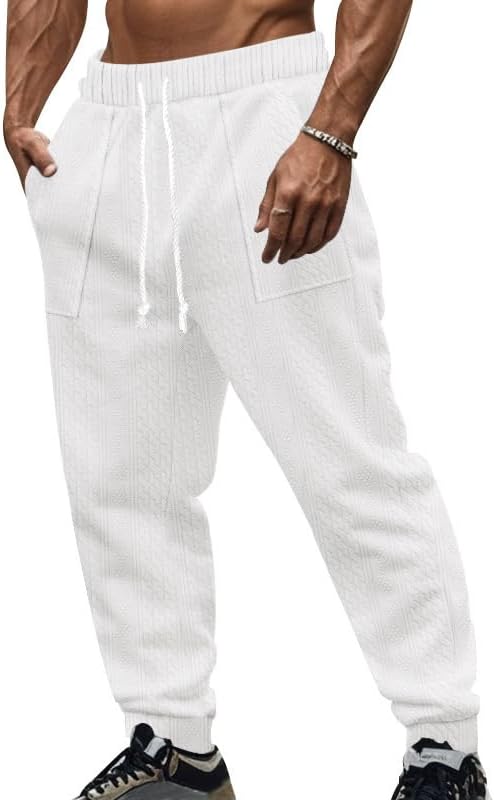 Mens Tapered Pants Casual Elastic Waist Drawstring Athletic Jogging Sweatpants with Multi Pockets