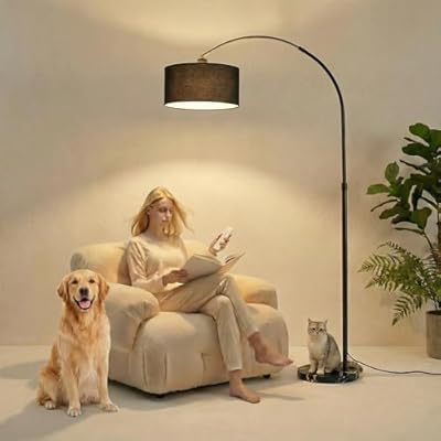 OOPTREVOL Arc Floor Lamp with Fan Head, Dimmable Floor Lamps with Remote, 3 Color Temperatures Adjustable Standing Lamp, Bright Reading Floor Lamp with Marble Base for Living Room Bedroom