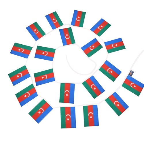 Image of AZ FLAG Azerbaijan 6 meters BUNTING Flag 20 flags 9'' x 6'' - Azerbaijani STRING flags 15 x 21 cm