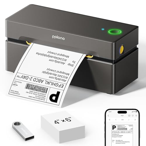 POLONO Bluetooth Thermal Shipping Label Printer, Wireless 4x6 Shipping Label Printer for Small Business, Support iOS, Android, Windows, Mac. Compatible with Amazon, Ebay, Shopify, Etsy, USPS (Blue)