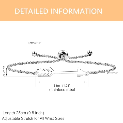 Image of Forged Stainless Steel Arrow Charm Slider Adjustable Bracelet, Men for Women Valentine's Day Birthday Gift for Lover