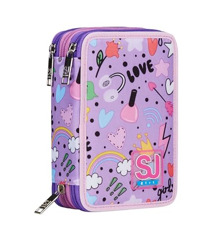 Trousse d'école 3 zip SJ Gang Cute Notes rose pour fille
