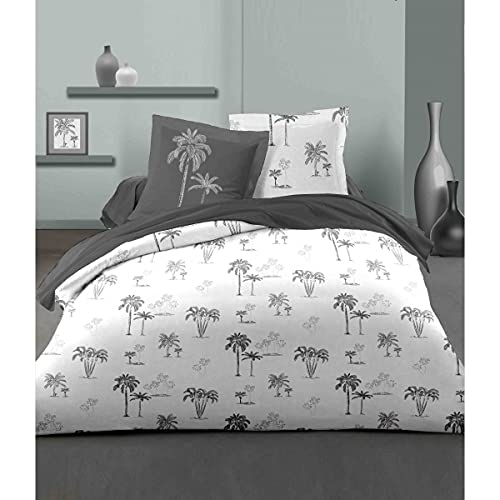 Home Linge Passion 3-Piece Bedding Set 240 x 260 cm 100% Cotton 57 Thread Count, White and Grey, 240x260cm - Image 4
