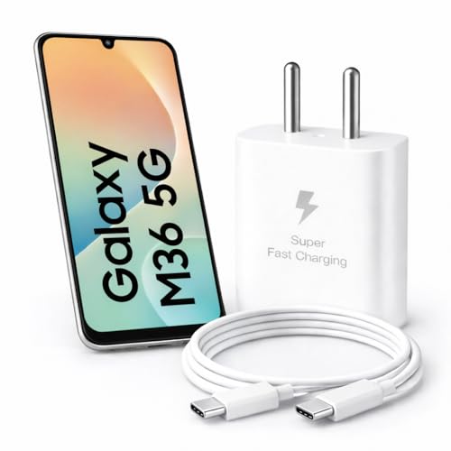 Image of 25W Charger for Samsung Galaxy M36 with Type-C to C Cable | Super Fast Charging PD Adapter for Galaxy S26 /S25 Ultra, S24 FE, M17e /A36 /A16, M15 /M17 /M55 5G, F17 /F70e /Z Fold & S /A /M /F /Z Series Phones