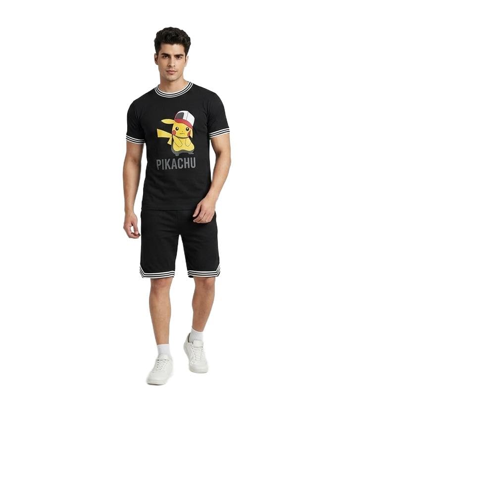 BS Solution Men co ord Set Stylish Cotton Night wear Casual t-Shirt nikkar Set Black-image-4