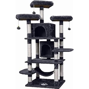 NEGTTE Large Cat Tree, Cat Tower with Sisal Scratching Posts,Large Cat Condo with Perches for Large Cats Kitten Indoor (Dark Gray,003S