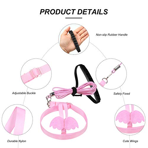 Shappy 4 Pieces Pet Parrot Bird Harness Leash Adjustable Bird Flying Harness Traction Rope with Cute for Parrots Pigeons Budgerigar Lovebird Cockatiel Mynah Outdoor Training Toy (Green, Pink,XS)