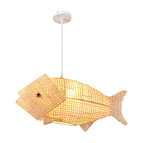 Lampe suspendue poisson lanterne osier lustre tressé bois