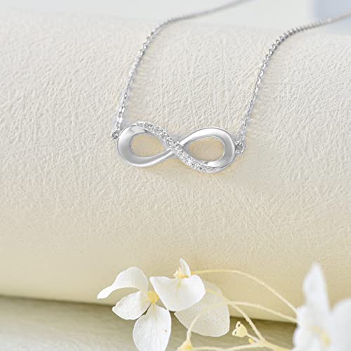 10k White Gold Diamond Infinity Choker Necklace for Women, Love Jewelry for Wife/Mother, Birthday Gifts for Her,16-18 Inch4