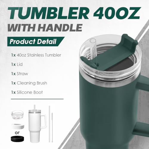 Image of SANDJEST Stainless Steel Insulated Tumbler with Handle 40oz With Lid and Straw, Coffee Travel Cup for Men Women Friends Family, Gifts for Christmas Birthday (Hunter Green)