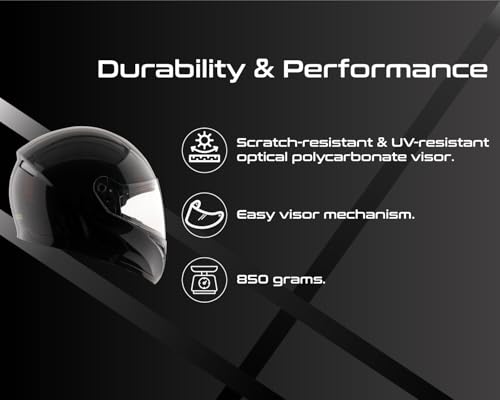 Image of Vega Breeze Dx ISI Certified Full Face Motorcycle Helmet with Impact Resistant ABS Shell High Density EPS Liner Scratch Resistant Visor Quick Release Buckle Comfortable Inner Padding Black Helmet-M