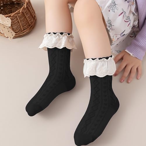 5 Pairs Kid Girls Frilly Princess Socks Casual Ruffled Comfy Ankle Crew Socks Cute Lightweight Dress Socks3