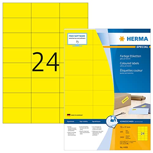 Herma Etichette Per Marcatura, 70 X 37 Mm, Etichette Adesive A4 Per Stampante, 24 Etichette Per Foglio, Giallo