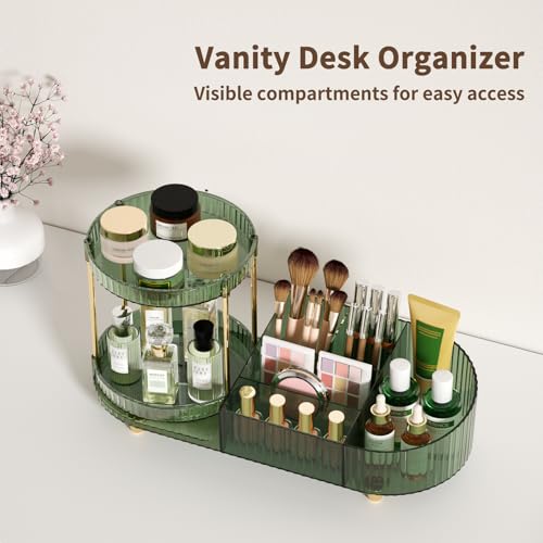 Image of 360 Rotating Makeup Organizer for Vanity, 2 Small Trays & 5 Compartments for Cosmetics, Skincare, Perfume, Lipstick & Make up Brush Holder, Bathroom Countertop Organizers and Storage for Dresser, Desk
