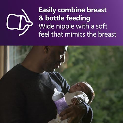 Image of Philips Avent Natural Baby Bottles with Natural Response Nipples (Medium Flow, Flow 3), 9oz, Purple, 4-Pack, SCY903 /34