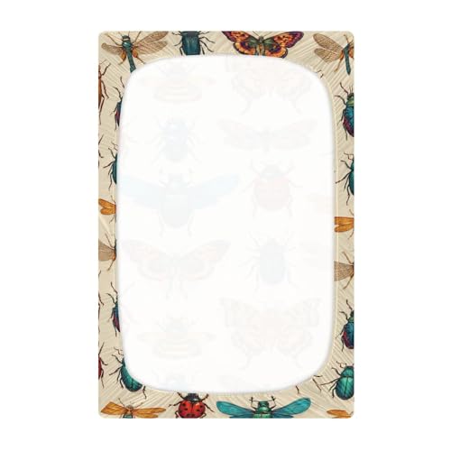 Image of Flying Vintage Insect Bugs Crib Sheets Soft Breathable Fitted Baby Crib Sheets Mattress Cover for Girls Boys, 52 inch x 28 inch x 9 inch