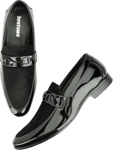 Image of Men's Black Patent Finish Formal Loafers | Stylish Slip-On Shoes for Men | Velvet & Glossy Designer Moccasins