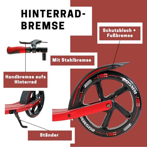 Best Sporting High End Scooter Erwachsene I klappbarer Roller mit St&auml;nder, Handbremse, Klingel und Tragegurt I City-Roller f&uuml;r Erwachsene I Tretroller mit Rollengr&ouml;&szlig;e 205 mm