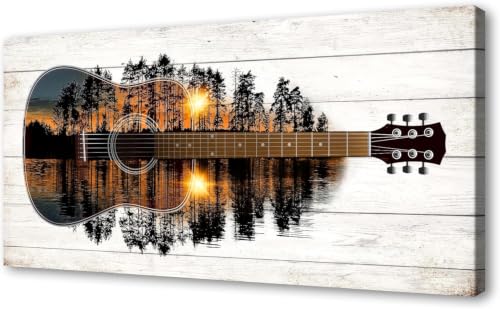Impression sur toile guitare effet grain de bois abstrait d'art moderne 55x110cm
