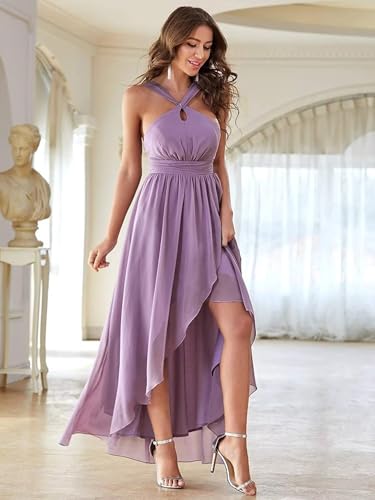 ZSWWYibo Halter Bridesmaid Dresses for Women Ruffled Maxi Hi-Lo Evening Party for Wedding Guest Prom Dress2