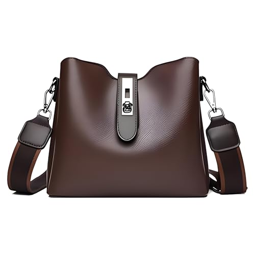 Gowloz Women's PU Leather Bucket Bag, Brown Stylish Crossbody Shoulder Handbag for Work, Travel, Shopping, Daily Use