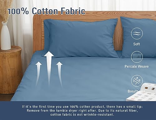 Pillow Cases, Standard Queen Size Cotton Percale Weave Pillowcases, Pre-Shrunk Breathable and Hypoallergenic Pillowcases, Set of 2 (2 Piece Standard/Queen 20 Inch x 30 Inch, Moonlight Blue)