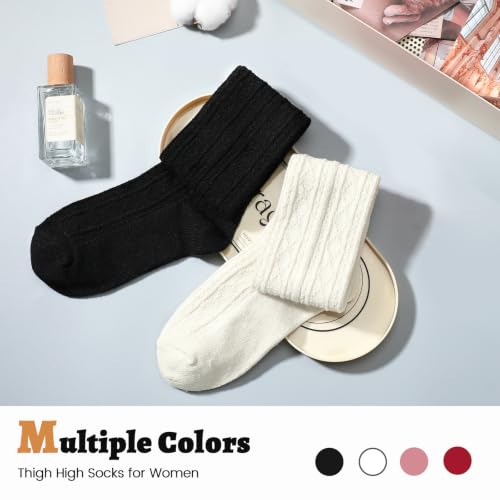 Image of Pleneal Thigh High Socks Womens Over Knee High Boot Socks Knit Leg Warmers
