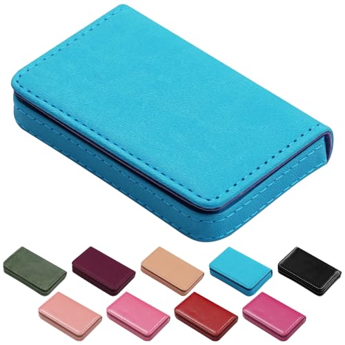 Business Credit Card Holders, Magnetic Sealing Anti Drop, PU Leather Debit Card Protector Organizer Case (Light Blue)