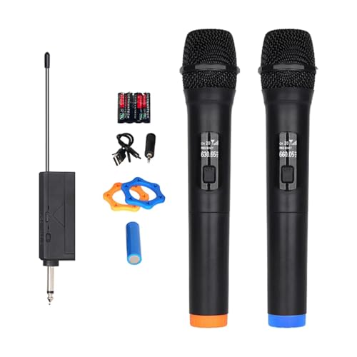 Juego de micrófono inalámbrico, micrófono inalámbrico para karaoke, Doble amplificador de voz, Micrófonos dinámicos portátiles inalámbricos, amplificador de voz recargable con tarjeta de sonido