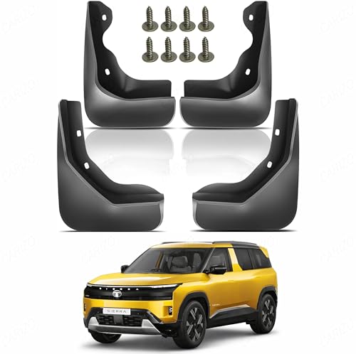 Image of CARIZO Car Heavy Duty Cup Type Splash Mud Guards | OE Type Front and Rear Mud Flaps | Pack of 4 | Compatible with Tata Sierra 2025-2026