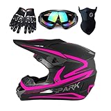 TTMiku Youth Kids Dirt Bike Helmet, Motocross Off Road Motorcycle ATV UTV Street Bike Casque Casco Combo Gloves Goggles Mask (DOT Approved), Pink, XL