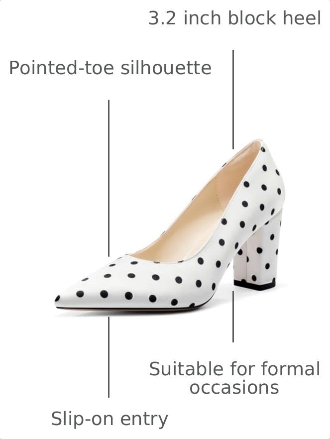 Image of Aachcol Women Pumps Pointed Toe Slip on Mid Heel Dress Office Chunky Block Heels Shoes 3 Inches