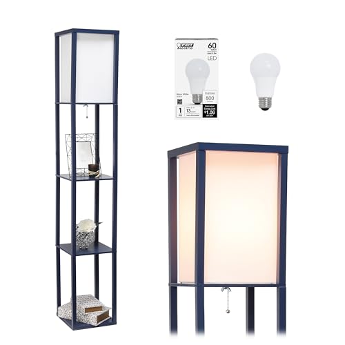 Simple Designs LF1014-NAV-LB Three Shelf Etagere Organizer Storage Floor Lamp