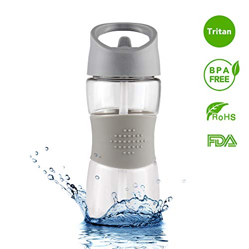 Sivaphe Kids Water Bottle With Straw 12 Oz Leak Proof Bpa-Free Bulk Bottle Sports Clear Tritan Plastic Drinking Bottle For School Boys (1 Gray) #TOP2