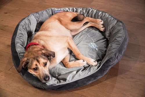 ThermoSwitch Orthopädisches Hundebett Santorini – isolierendes Wendebett mit Memoryschaum, druckentlastend & beidseitig nutzbar für Sommer & Winter (Silber-Grau, 120 cm XL)