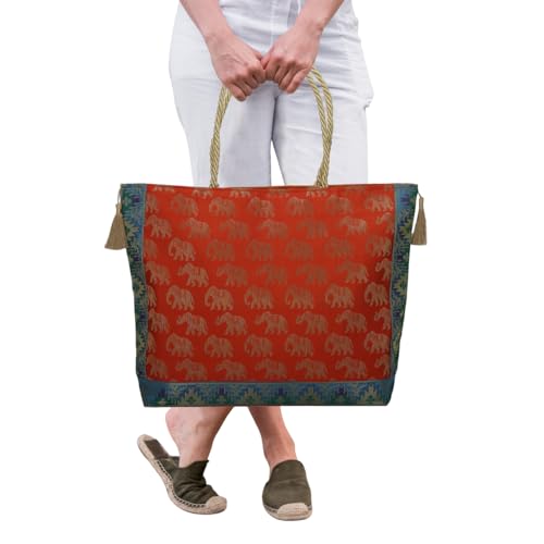Image of Designer Ethnic Handmade Brocade Silk Tote Bag For Women's Shoulder Bag Shopping Bag For Girls 16 Inch