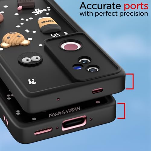 Image of Outlouders Back Cover for Vivo T4R 5G / iQoo Z10R 5G / Vivo V50 5G / V50e 5G | 3D Cartoon Cute Fun Bear | Silicone Full Body Protection Bumper Case (Black)