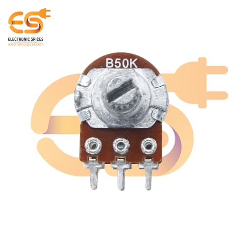 Image of Electronic Spices 50k 6 Pin Round Shaft Dual Gang Rotary Potentiometer Volume Pot 50K with Knob for Multiple Applications (Pack of 4)