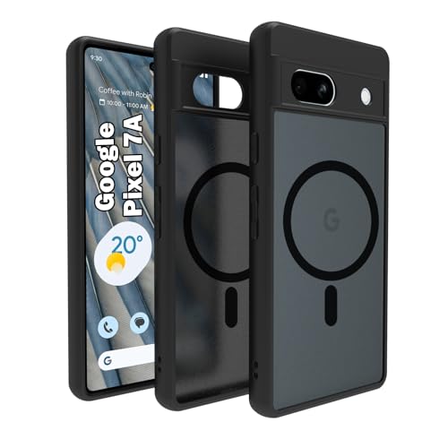 Image of RIGGEAR Shockproof Sleek Hybrid Armor Back Cover Case Compatible with MagSafe Accessories for Google Pixel 7A (Smoke Black Matte PC + Black TPU Bumper)