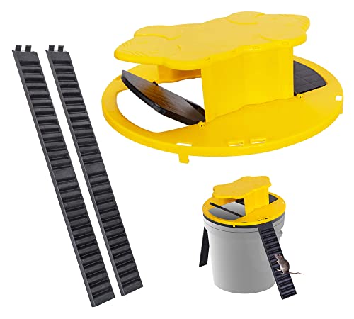 Flip and Slide Mouse Trap, Mouse Trap Bucket by semino, Humane or Lethal Mouse Traps Indoor Outdoor Compatible with 5 Gallon Bucket, Flip N Slide Bucket Lid Rat Trap Excluding Bucket, Yellow