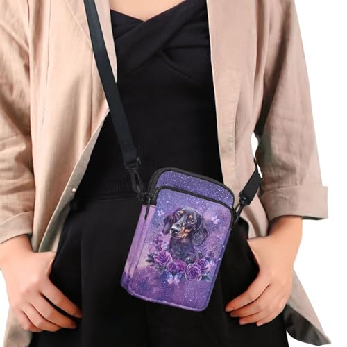 HUGS IDEA Small Messenger Purse Galaxy Dachshund Floral Shoulder Handbag Purse Mini Crossbody Bag with Adjustable Straps4