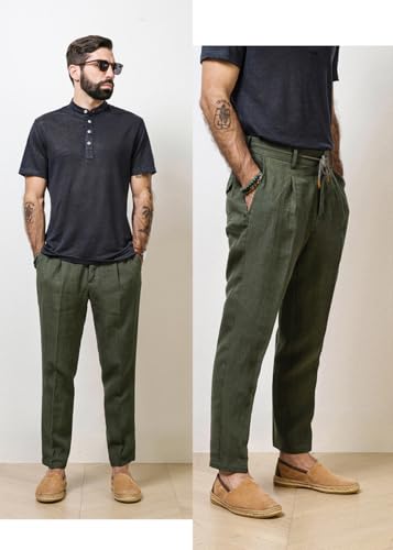 Men's Casual Cotton Linen Pants Summer Drawstring Lounge Lightweight Summer Beach Trousers Elastic Waist2