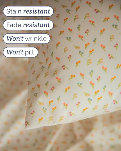 Image of Cal King 4 Piece Floral Sheet Set - Breathable & Cooling - Petite Garden | 1 Flat, 1 Fitted & 2 Pillowcases w / Deep Pockets, Boho Botanical Floral Bedding, Breathable & Cooling, Wrinkle & Fade Free