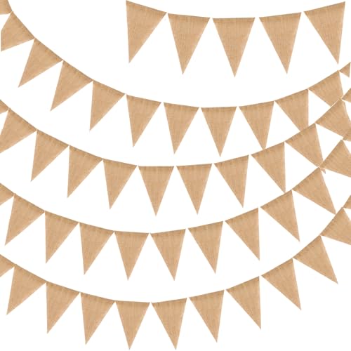 G2PLUS 15M Fanions Guinguette Guirlande Fanion Toile de Jute Guirlande de fanions,60PCS Fanion Jute,Drapeau Triangle pour Décoration de...