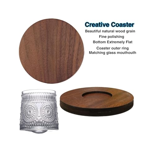 Image of Spinny Whiskey Glasses Set | Rotatable Heavy Base Tumbler Crystal Glass Cups, Glasses with Creative Coasters | Perfect for Scotch, Bourbon, Juice, Water, Cocktails (150 ml - Design C with Coaster)