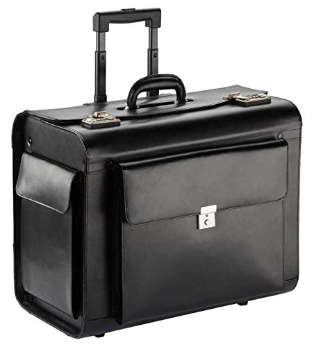 Extra Großer Leder Aktenkoffer Pilotenkoffer Rollen Trolley Schwarz 50cm Bowatex