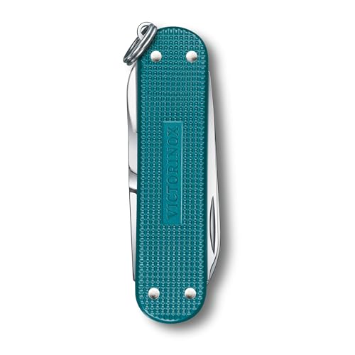Image of Victorinox Classic SD Alox Swiss Army Knife, Compact, 5 Functions, Swiss Made Pocket Knife with Small Blade, Screwdriver and Key Ring - Wild Jungle (Blue)