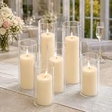 Set of 6 Pillar Candles with Clear Glass Hurricane...